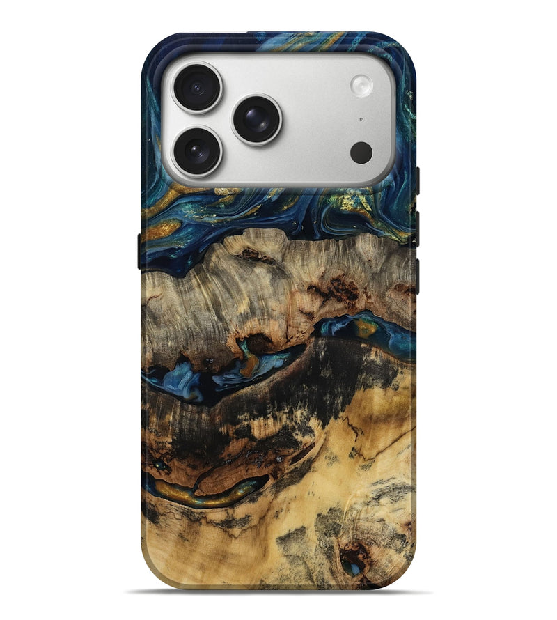 iPhone 17 Pro Max Wood Live Edge Phone Case - Rome (Teal & Gold, 807143)