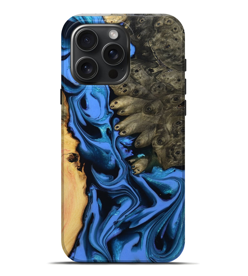 iPhone 16 Pro Max Wood Live Edge Phone Case - Ella (Blue, 807158)