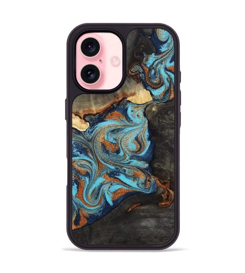 iPhone 16 Wood Phone Case - Imran (Teal & Gold, 807189)