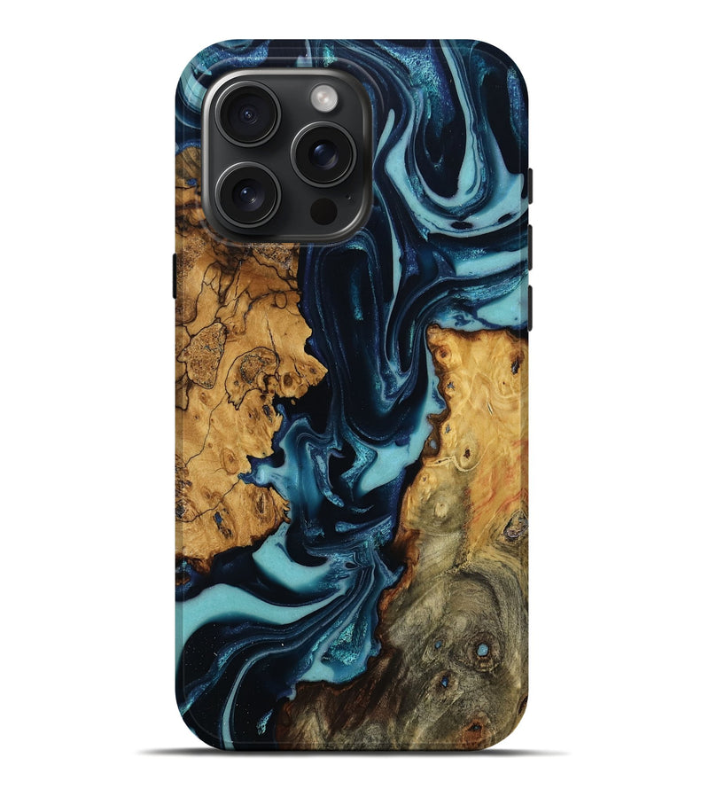 iPhone 16 Pro Max Wood Live Edge Phone Case - Oma (Blue, 807284)