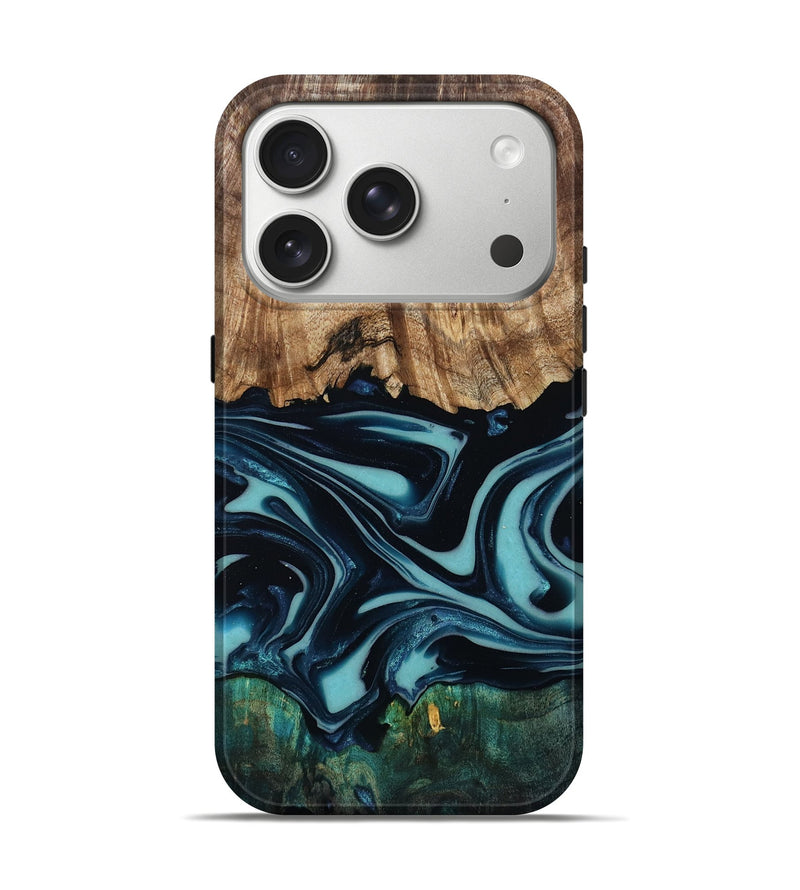 iPhone 17 Pro Wood Live Edge Phone Case - Katy (Blue, 807285)