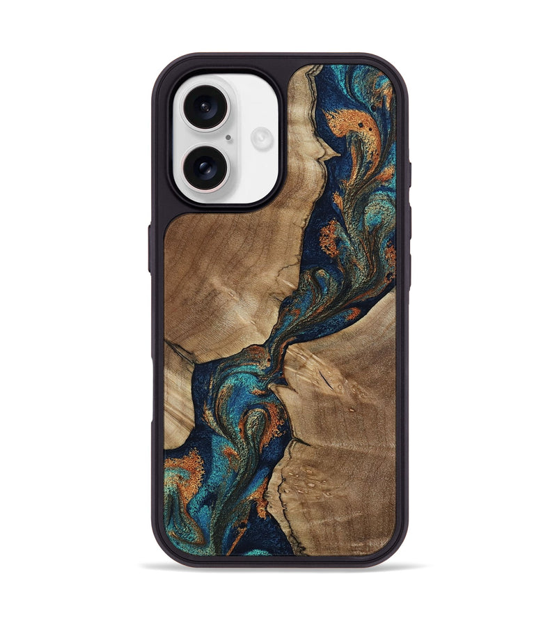 iPhone 17 Wood Phone Case - Buster (Teal & Gold, 807322)