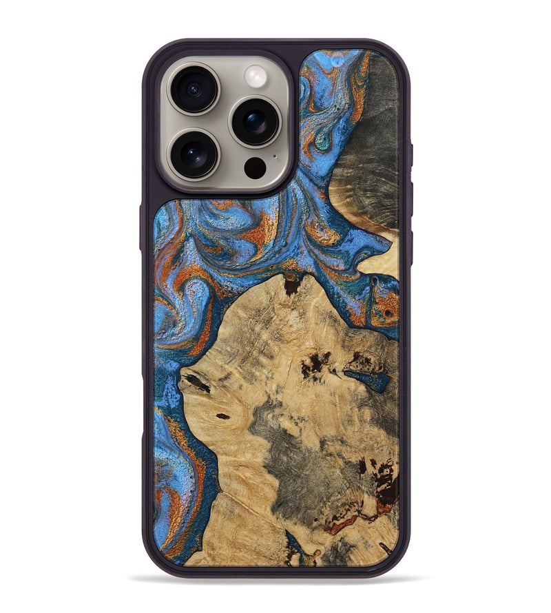 iPhone 16 Pro Max Wood Phone Case - Ester (Teal & Gold, 807324)