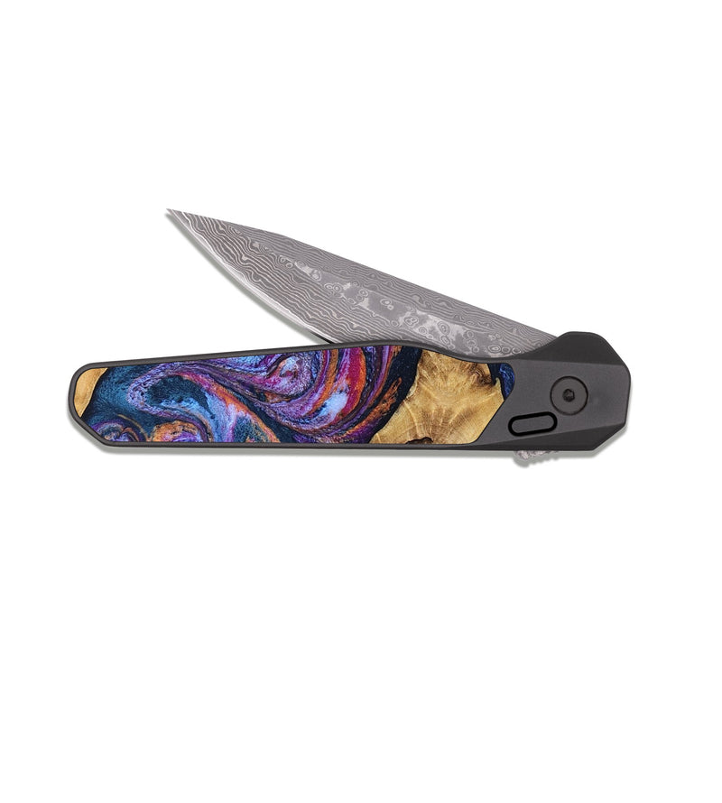 EDC Dark Damascus Wood Pocket Knife - Terra (Blue, 807437)