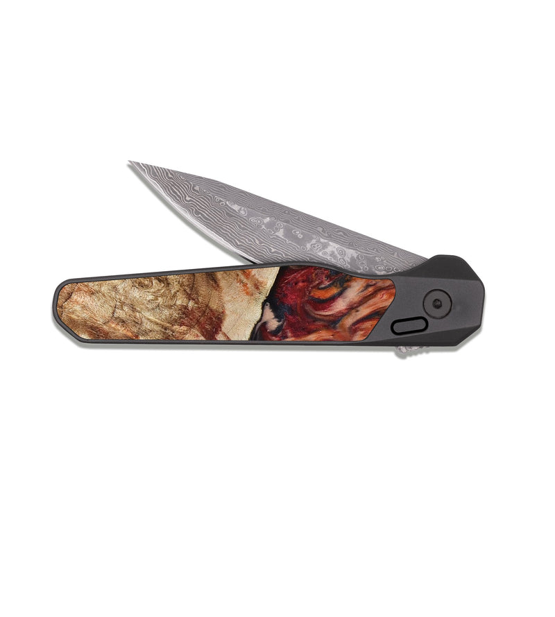 EDC Dark Damascus Wood Pocket Knife - Hilma (Red, 807471)