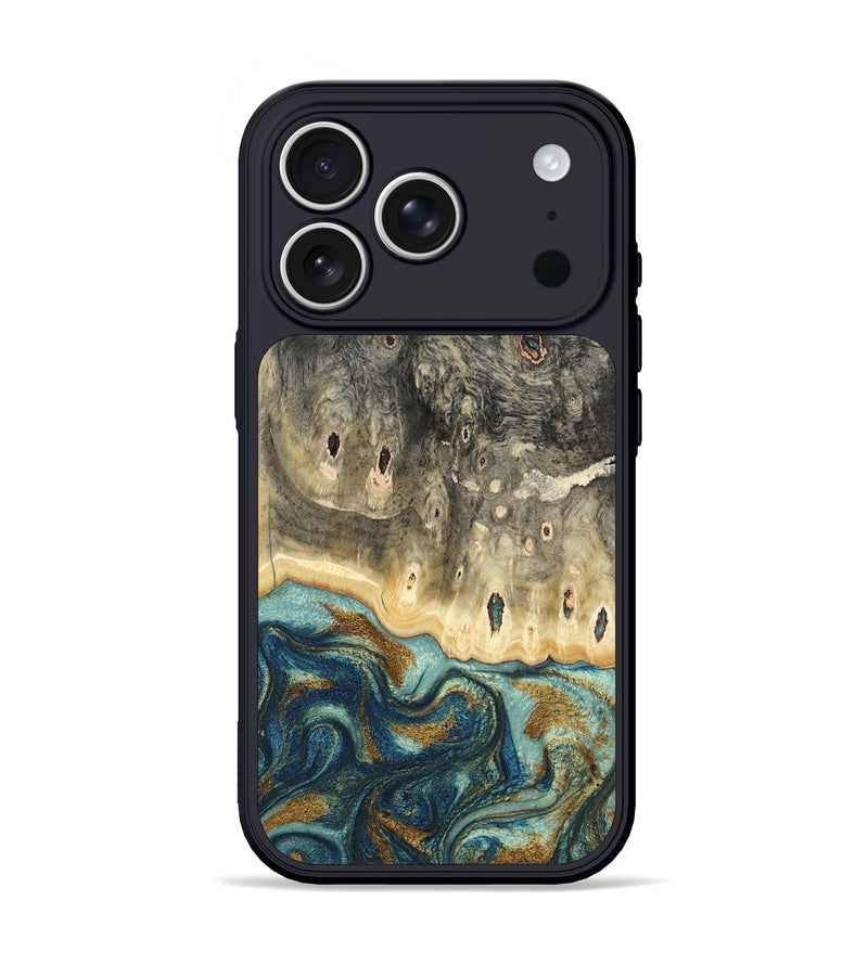 iPhone 17 Pro Wood Phone Case - Roselyn (Teal & Gold, 807501)