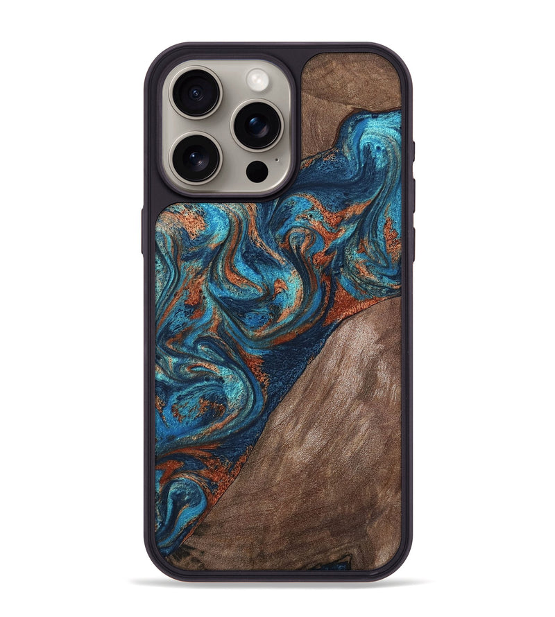 iPhone 15 Pro Max Wood Phone Case - Adalyn (Teal & Gold, 807502)
