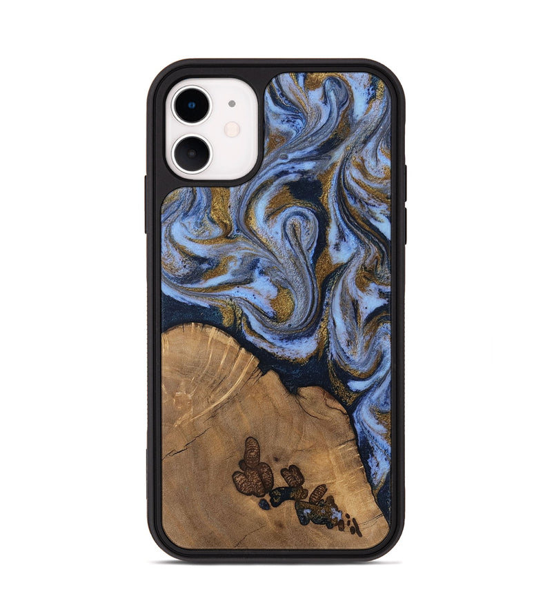 iPhone 11 Wood Phone Case - Delphia (Teal & Gold, 807504)