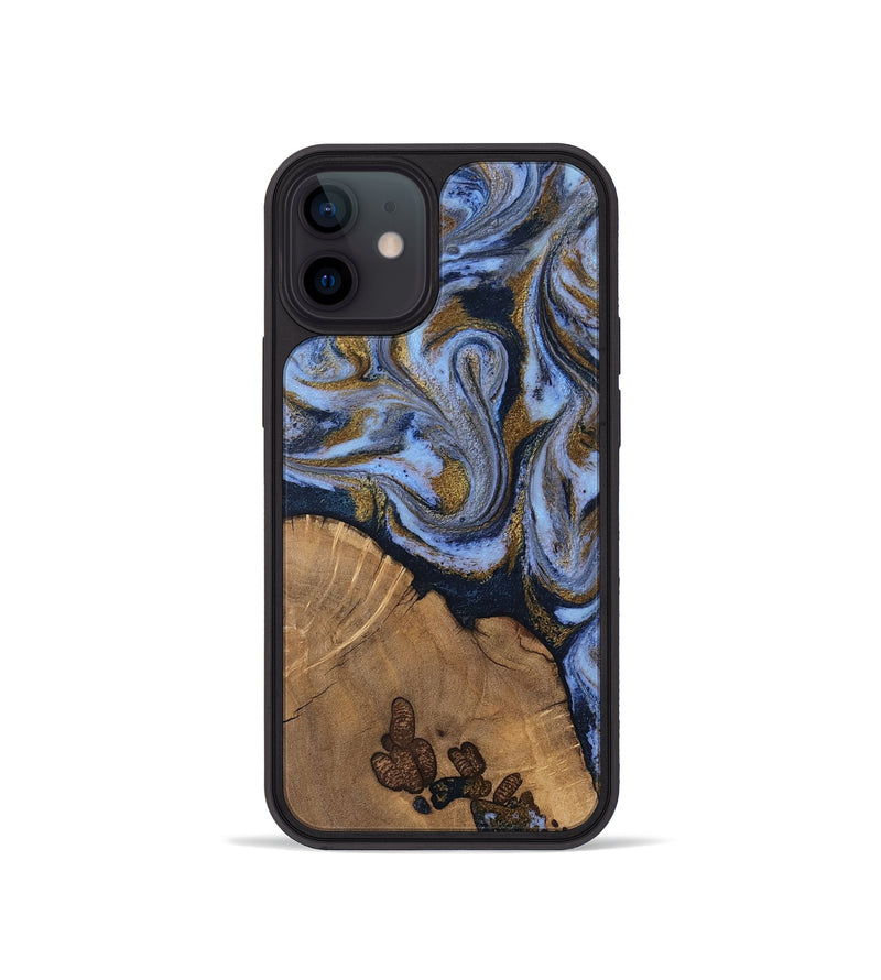 iPhone 12 mini Wood Phone Case - Delphia (Teal & Gold, 807504)