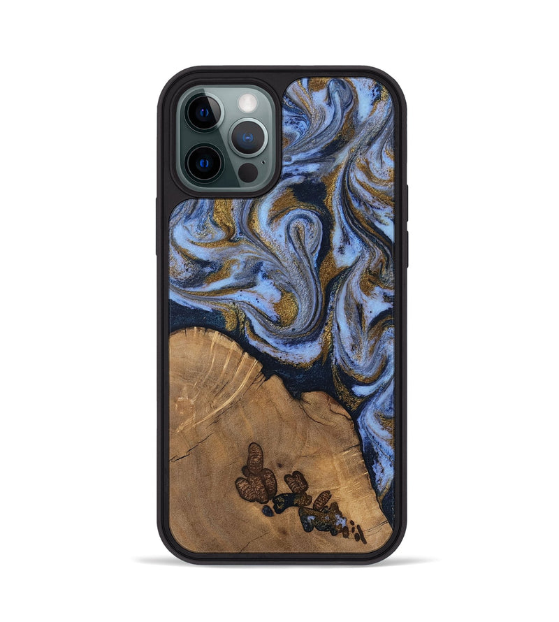 iPhone 12 Pro Wood Phone Case - Delphia (Teal & Gold, 807504)