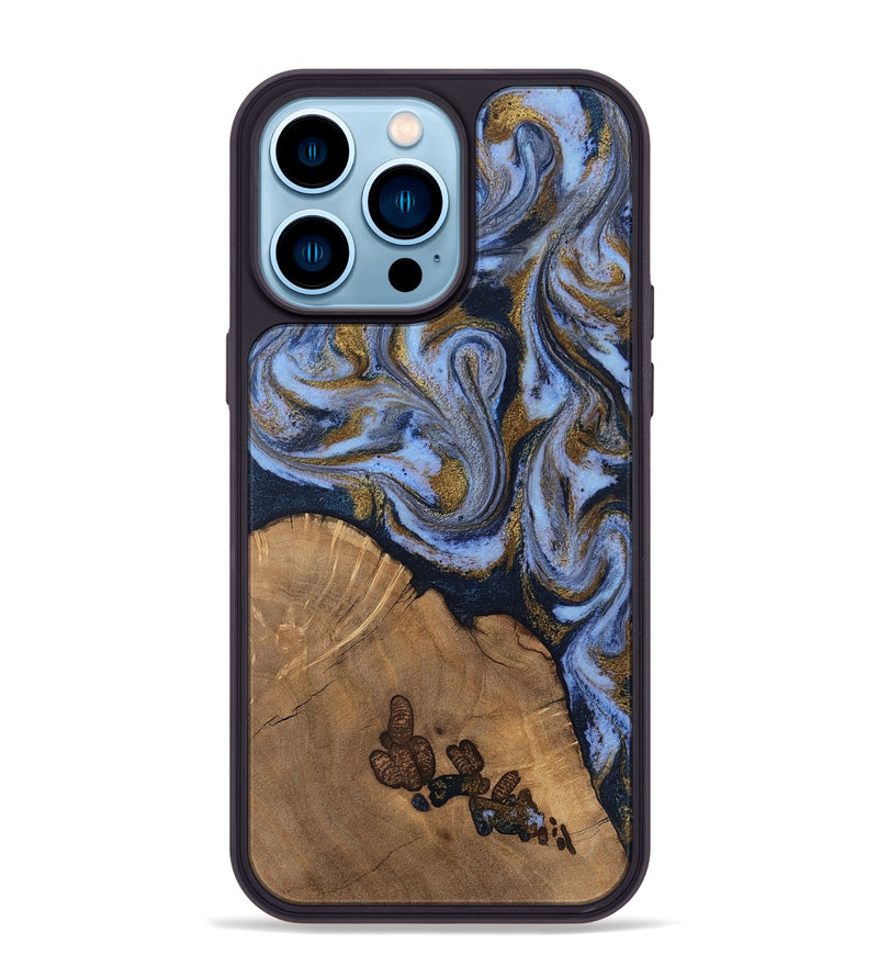 iPhone 14 Pro Max Wood Phone Case - Delphia (Teal & Gold, 807504)