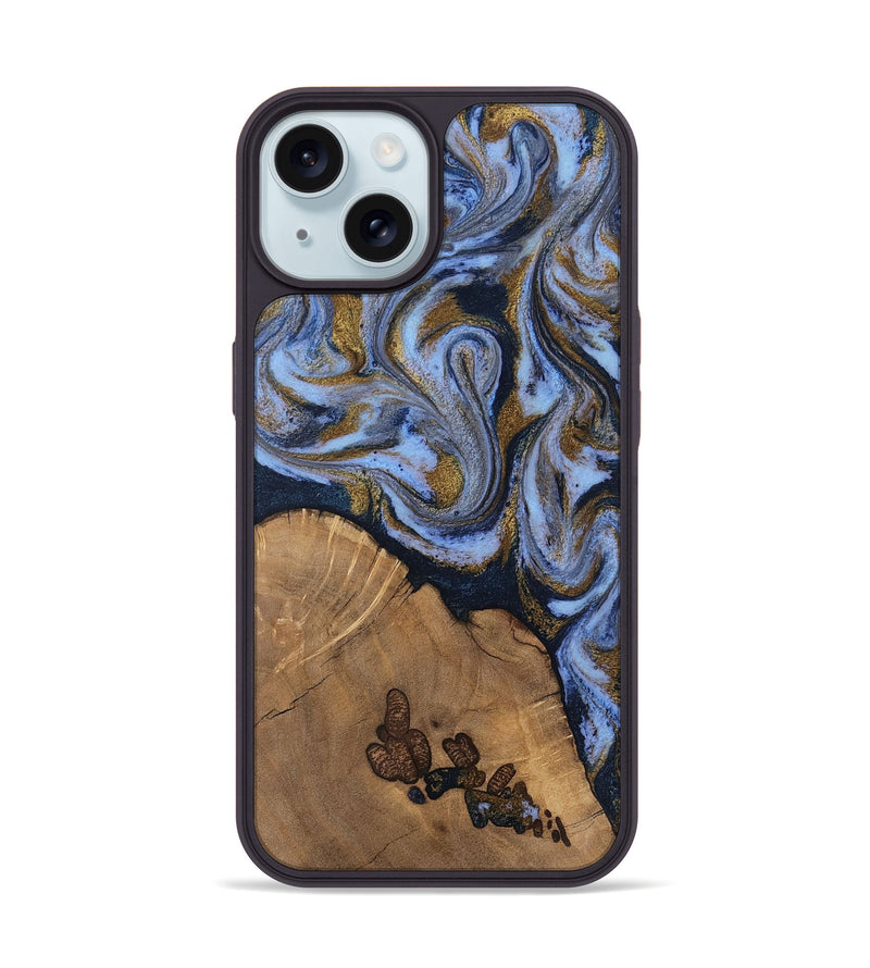 iPhone 15 Wood Phone Case - Delphia (Teal & Gold, 807504)