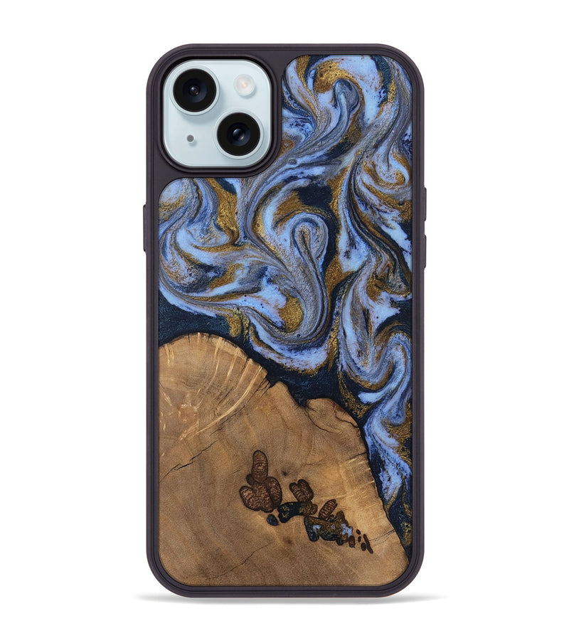 iPhone 15 Plus Wood Phone Case - Delphia (Teal & Gold, 807504)