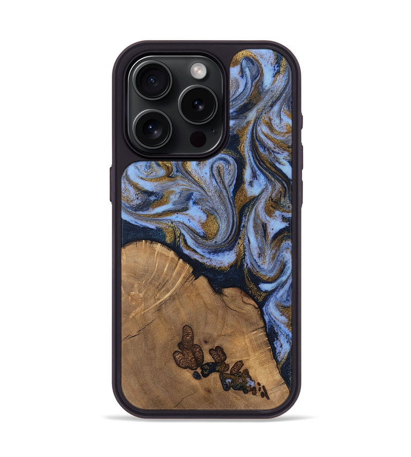 iPhone 15 Pro Wood Phone Case - Delphia (Teal & Gold, 807504)
