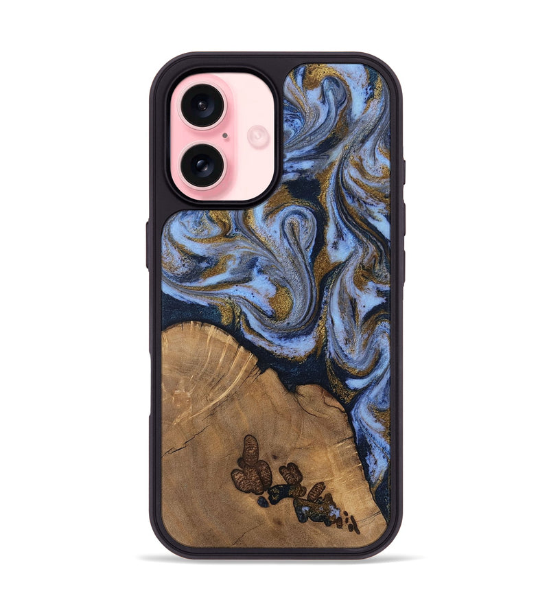 iPhone 16 Wood Phone Case - Delphia (Teal & Gold, 807504)