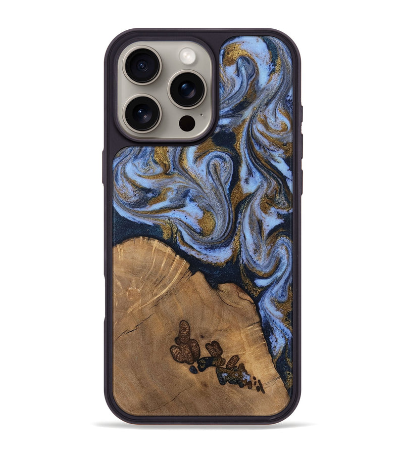 iPhone 16 Pro Max Wood Phone Case - Delphia (Teal & Gold, 807504)