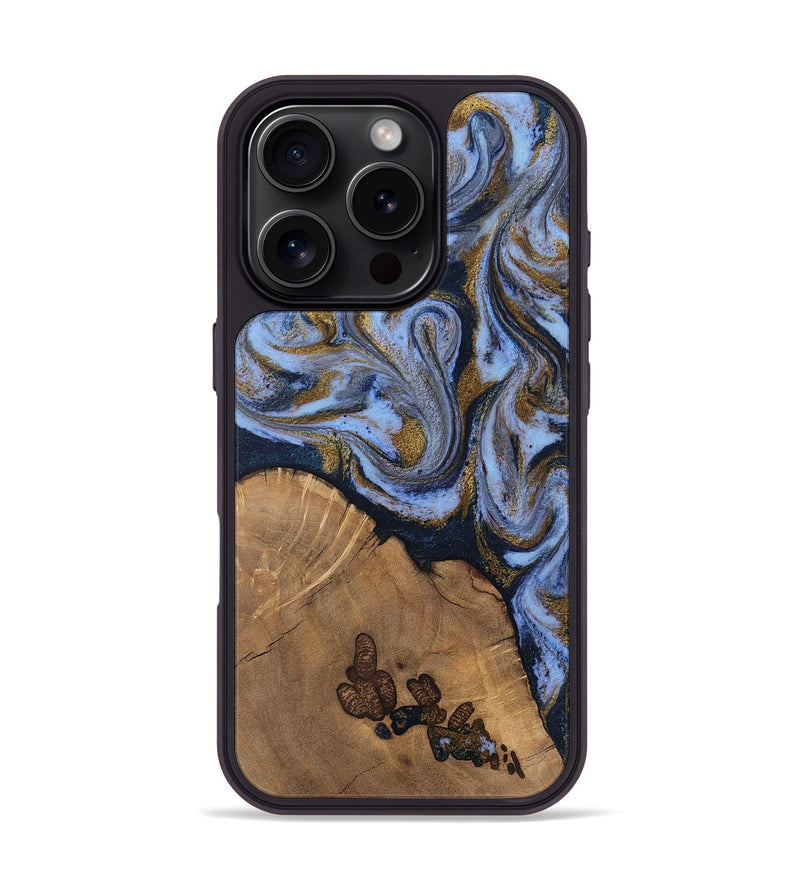 iPhone 16 Pro Wood Phone Case - Delphia (Teal & Gold, 807504)