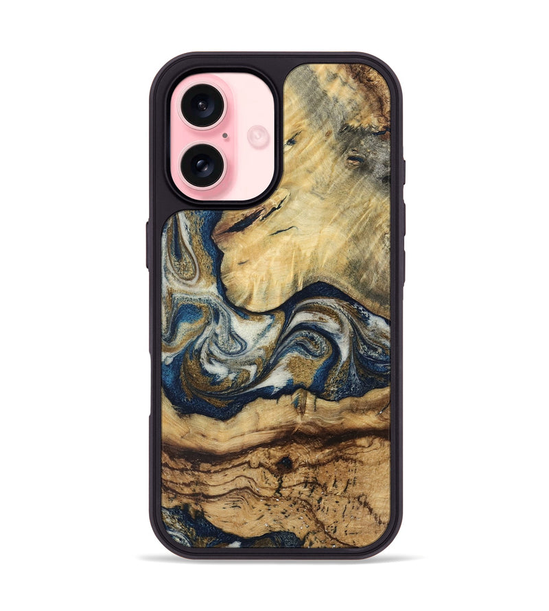 iPhone 16 Wood Phone Case - Jonna (Teal & Gold, 807507)