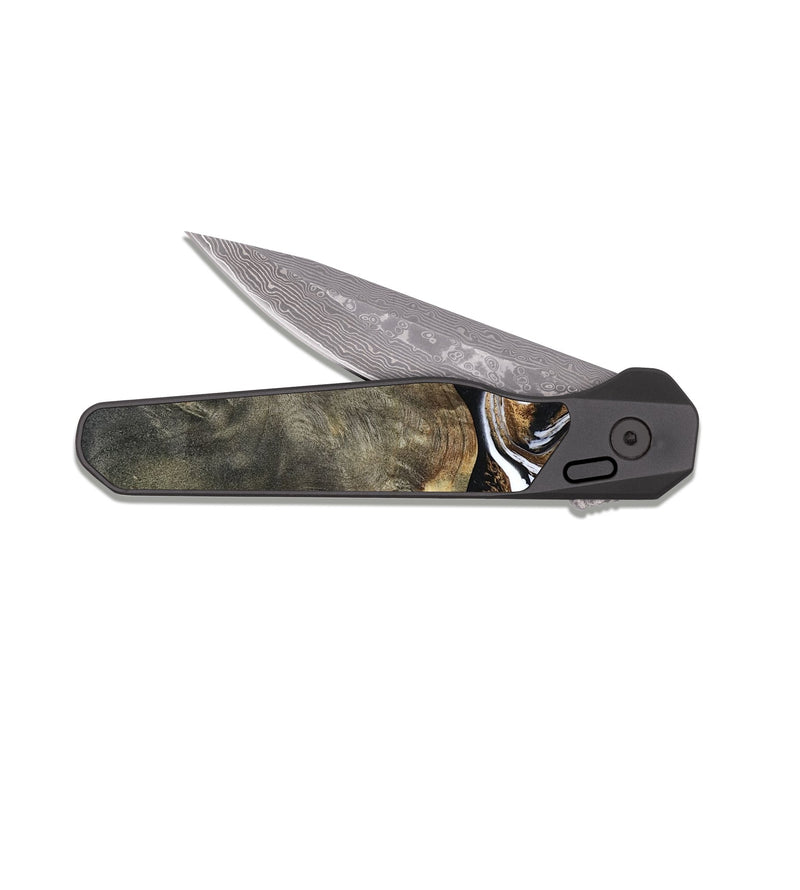 EDC Dark Damascus Wood Pocket Knife - Demond (Black & White, 807513)