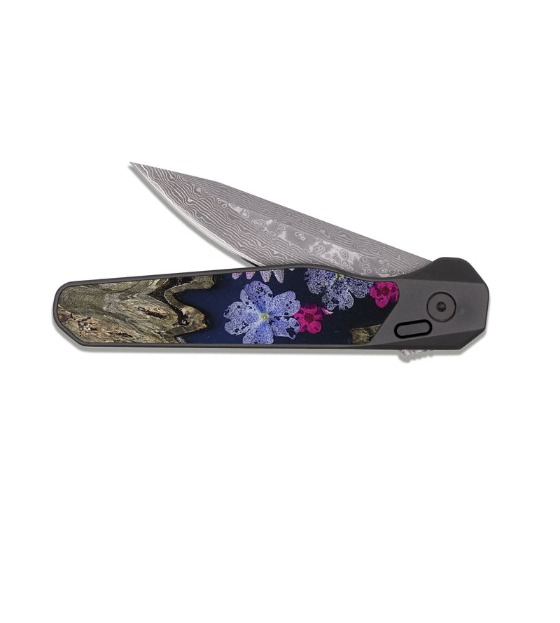 EDC Dark Damascus Wood Pocket Knife - Thad (Bloom, 807646)