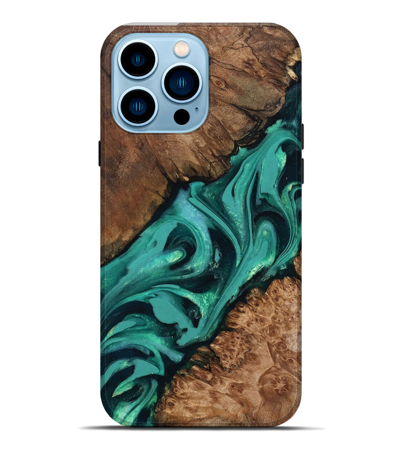 iPhone 14 Pro Max Wood Live Edge Phone Case - Silas (Green, 807678)