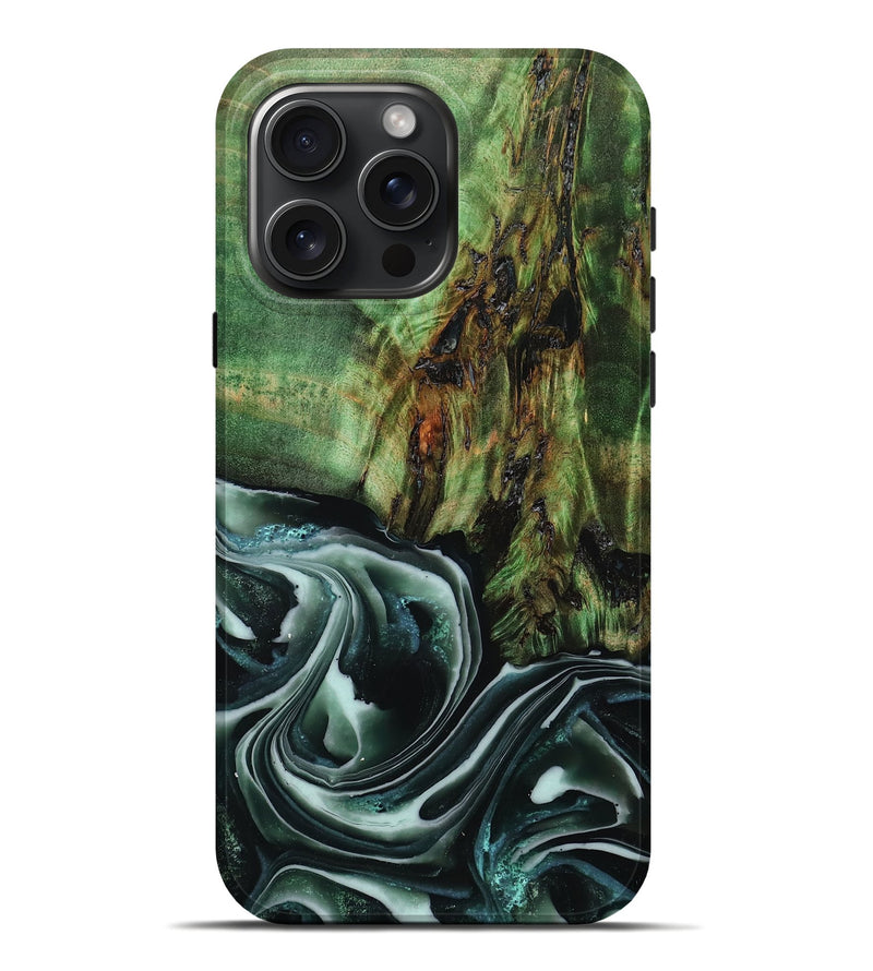iPhone 16 Pro Max Wood Live Edge Phone Case - Fate (Green, 807679)