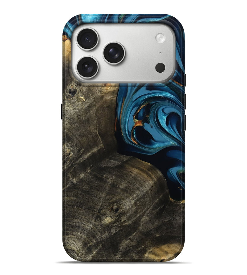 iPhone 17 Pro Max Wood Live Edge Phone Case - Colby (Teal & Gold, 807683)