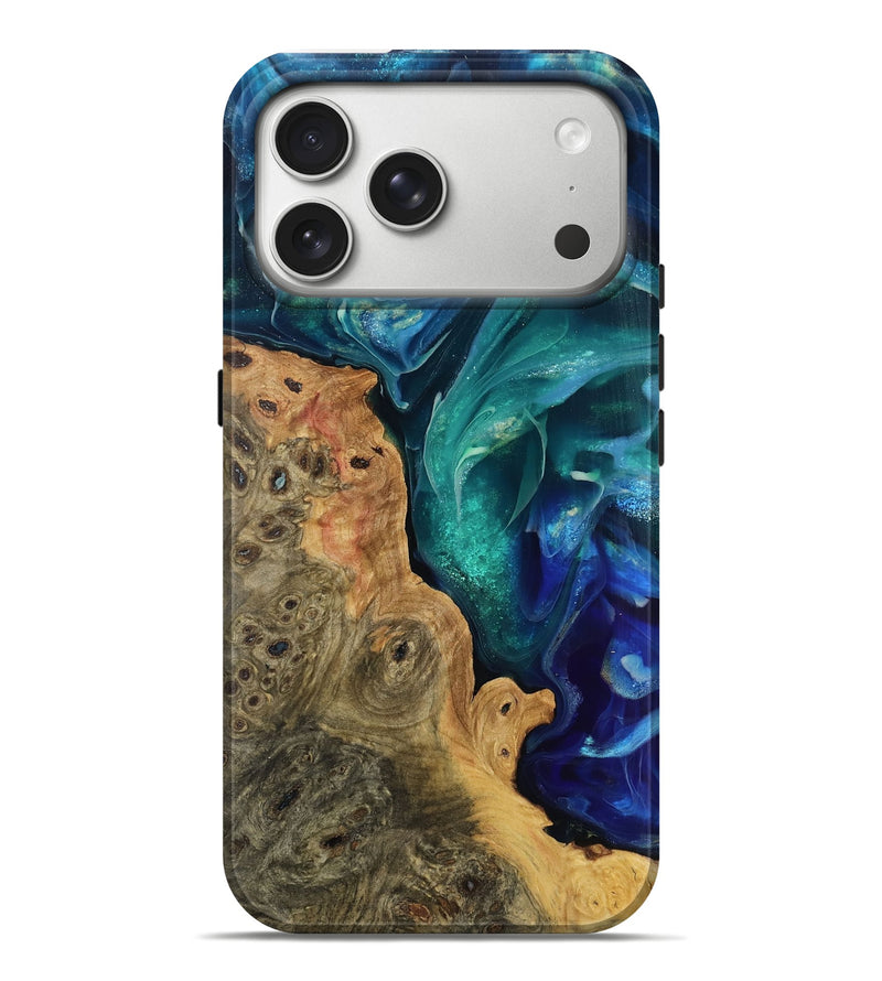 iPhone 17 Pro Max Wood Live Edge Phone Case - Jessi (Blue, 807686)