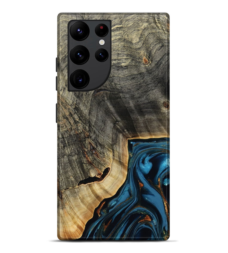 Galaxy S22 Ultra Wood Live Edge Phone Case - Lonie (Teal & Gold, 807700)