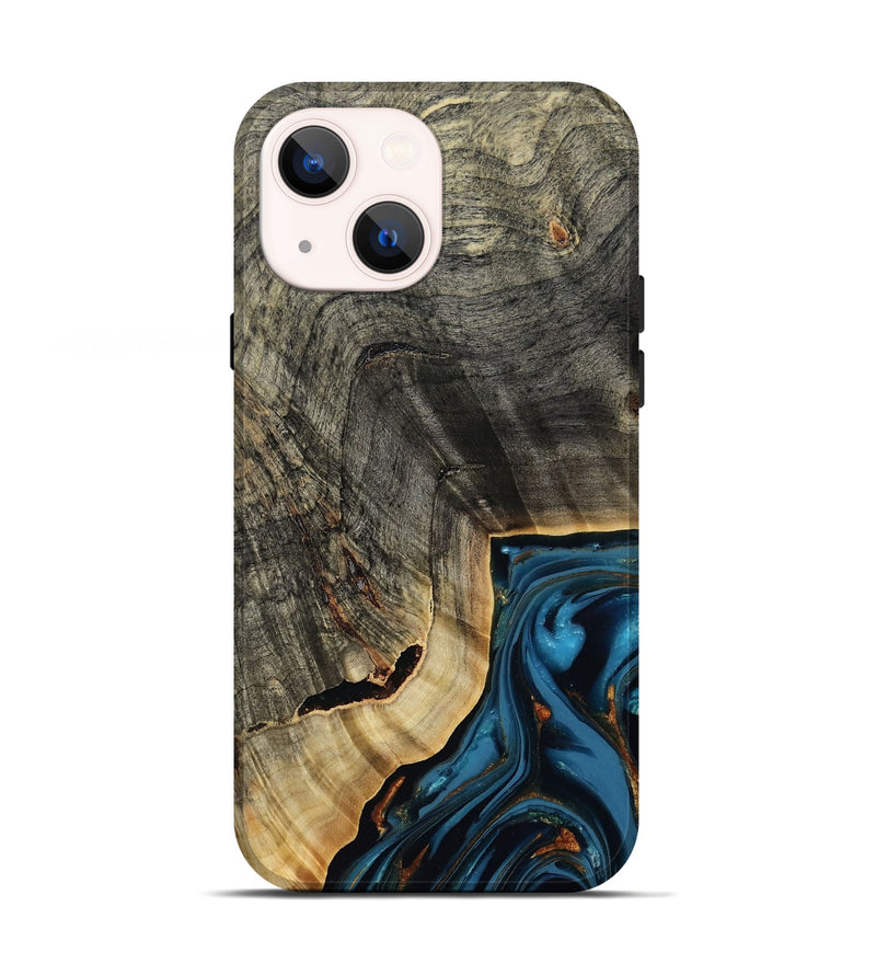 iPhone 13 Wood Live Edge Phone Case - Lonie (Teal & Gold, 807700)