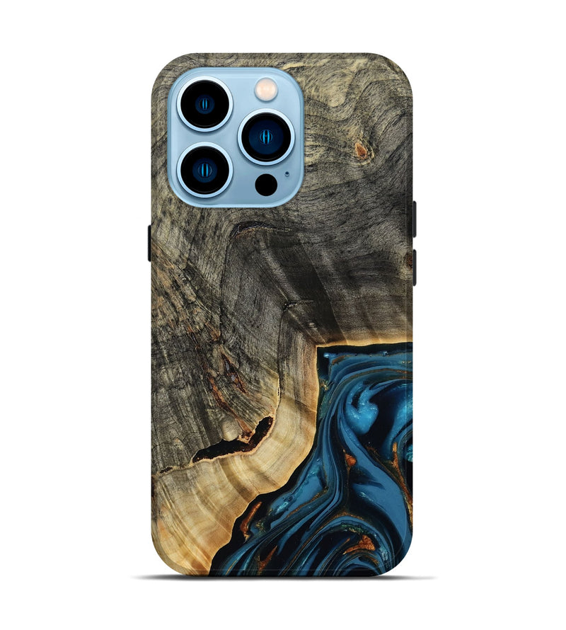 iPhone 14 Pro Wood Live Edge Phone Case - Lonie (Teal & Gold, 807700)