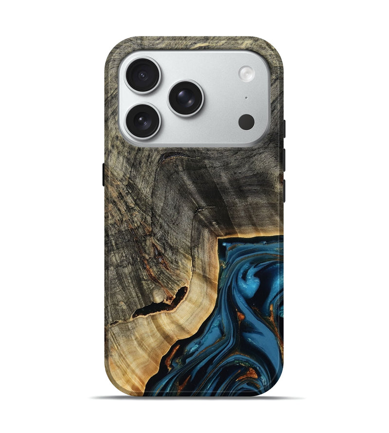 iPhone 18 Pro Wood Live Edge Phone Case - Lonie (Teal & Gold, 807700)