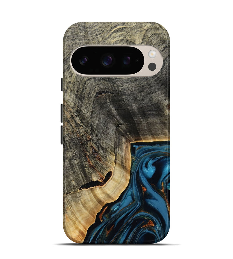 Pixel 10 Pro Wood Live Edge Phone Case - Lonie (Teal & Gold, 807700)