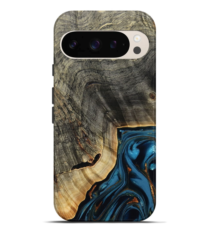 Pixel 10 Pro XL Wood Live Edge Phone Case - Lonie (Teal & Gold, 807700)