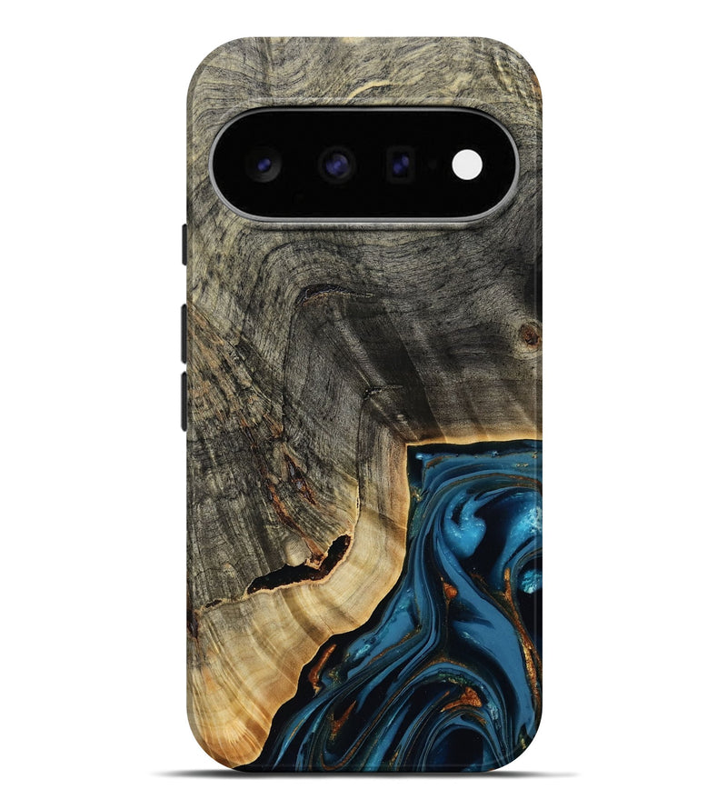 Pixel 11 Pro XL Wood Live Edge Phone Case - Lonie (Teal & Gold, 807700)