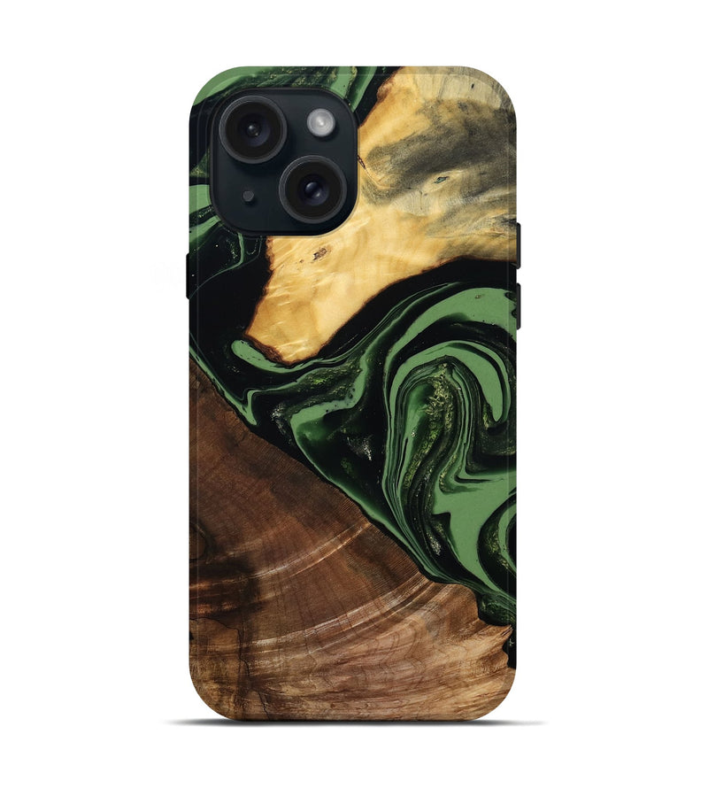iPhone 15 Wood Live Edge Phone Case - Elden (Green, 807710)