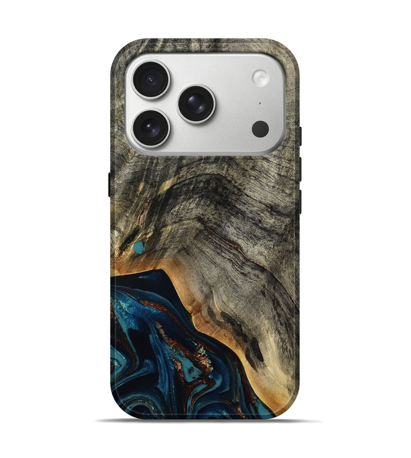 iPhone 17 Pro Wood Live Edge Phone Case - Araceli (Teal & Gold, 807755)