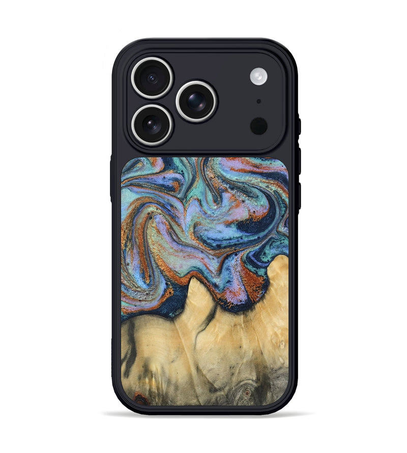 iPhone 17 Pro Wood Phone Case - Gayle (Teal & Gold, 807864)