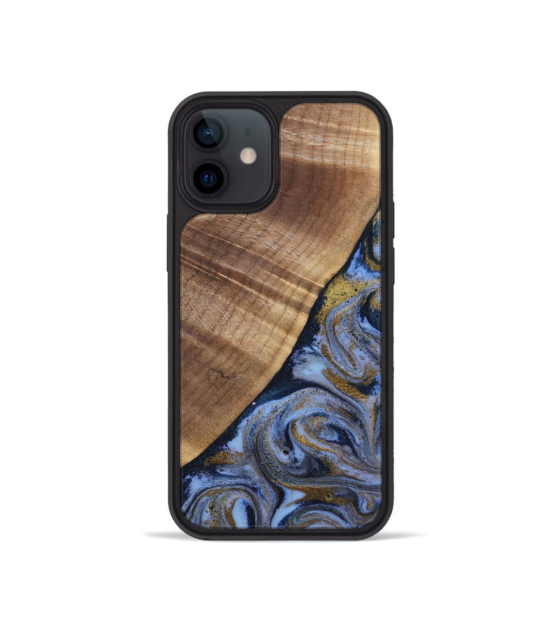 iPhone 12 mini Wood Phone Case - Lee (Teal & Gold, 807866)