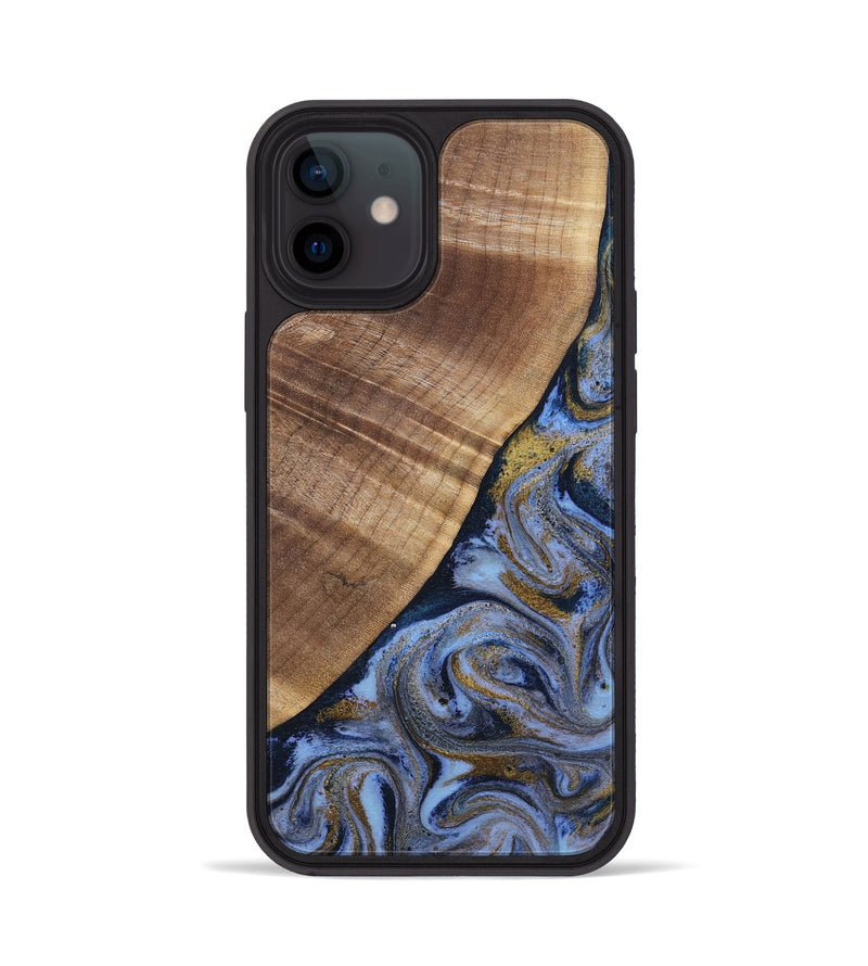 iPhone 12 Wood Phone Case - Lee (Teal & Gold, 807866)