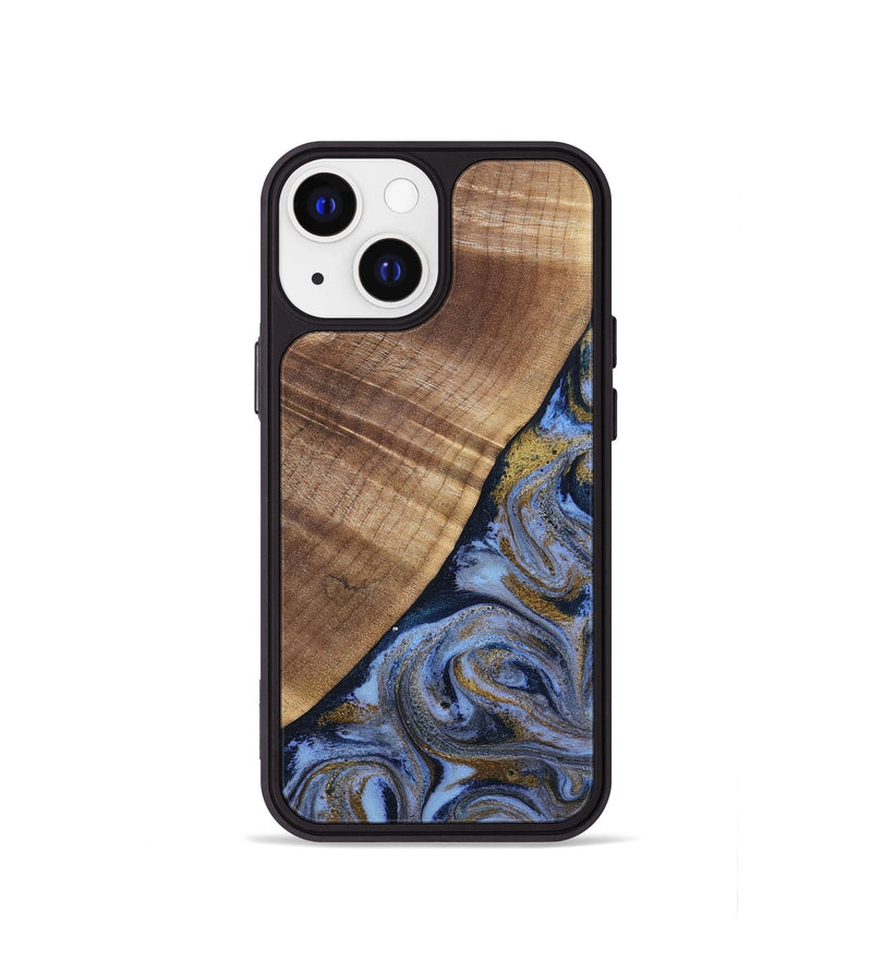 iPhone 13 mini Wood Phone Case - Lee (Teal & Gold, 807866)