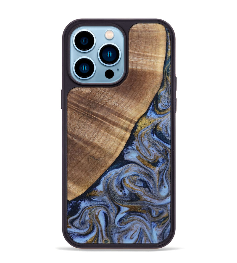 iPhone 14 Pro Max Wood Phone Case - Lee (Teal & Gold, 807866)