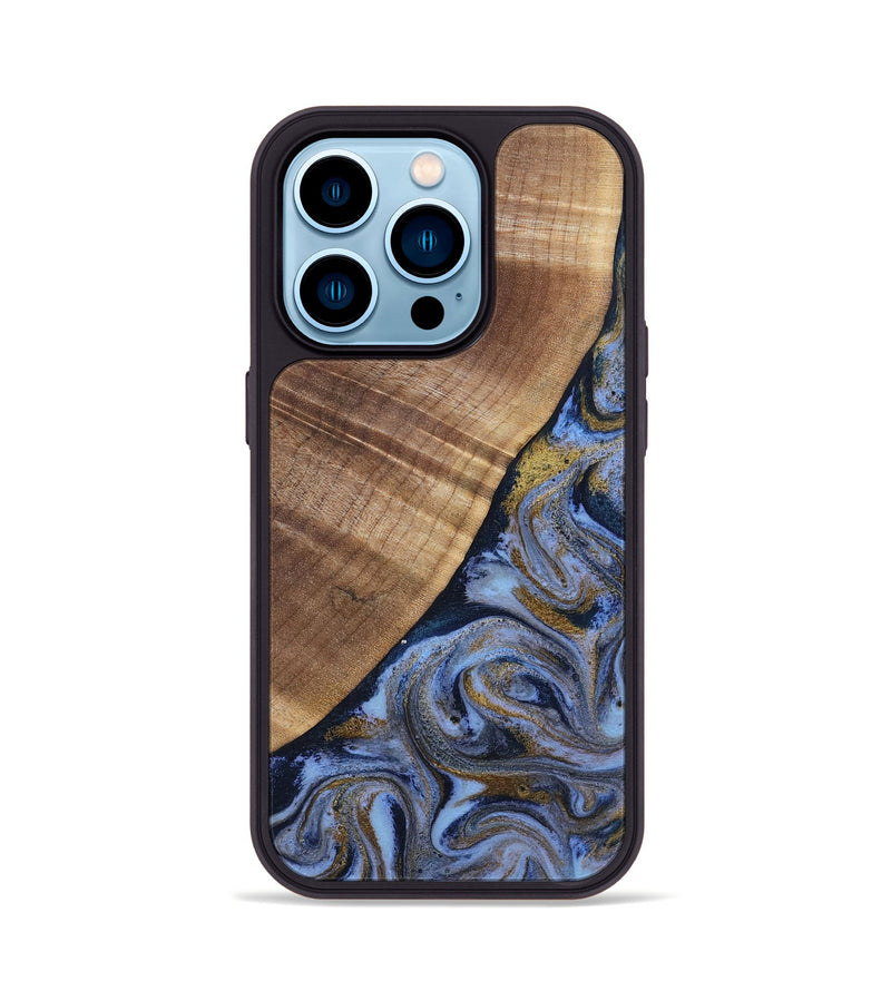 iPhone 14 Pro Wood Phone Case - Lee (Teal & Gold, 807866)
