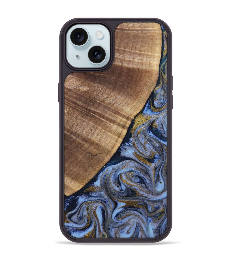 iPhone 15 Plus Wood Phone Case - Lee (Teal & Gold, 807866)