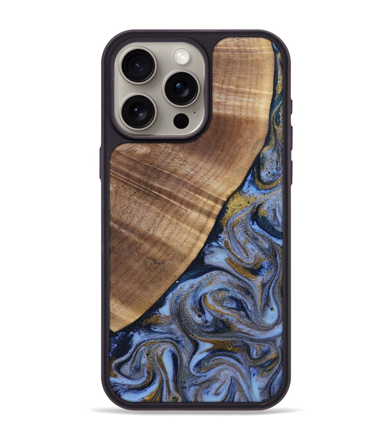 iPhone 15 Pro Max Wood Phone Case - Lee (Teal & Gold, 807866)