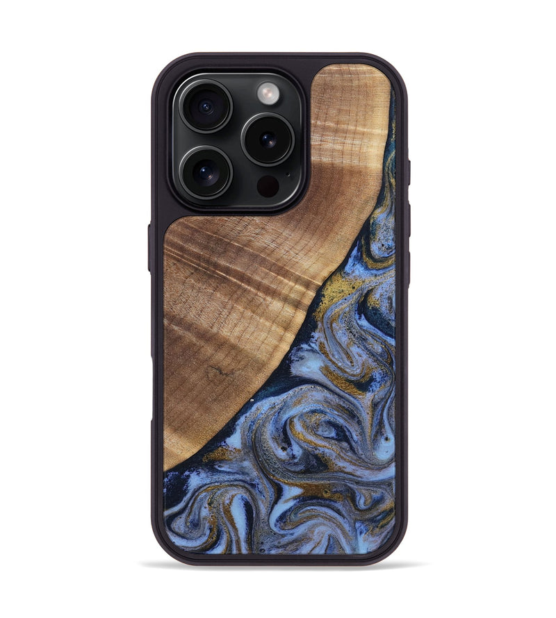 iPhone 16 Pro Wood Phone Case - Lee (Teal & Gold, 807866)