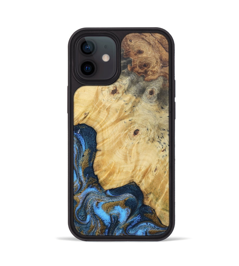 iPhone 12 Wood Phone Case - Bertie (Teal & Gold, 807867)
