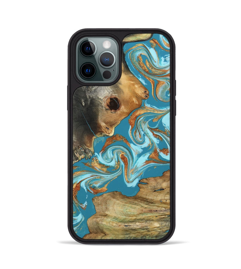 iPhone 12 Pro Wood Phone Case - Shayna (Teal & Gold, 807868)