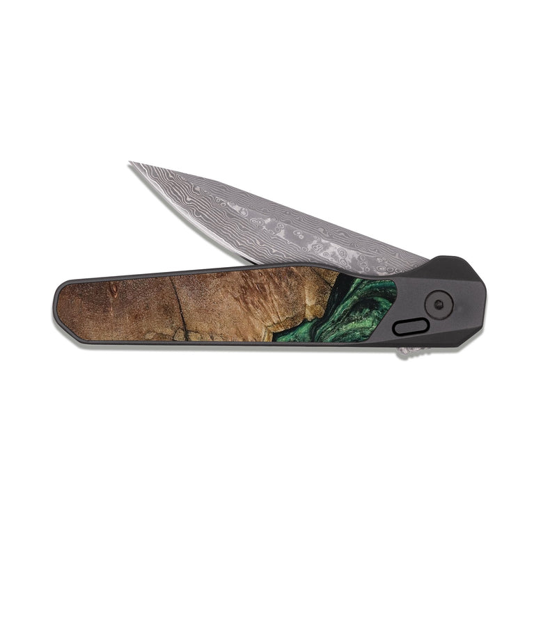 EDC Dark Damascus Wood Pocket Knife - Kobe (Green, 807897)