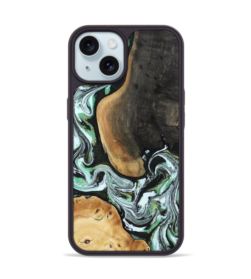 iPhone 15 Wood Phone Case - Ibrahim (Green, 807898)